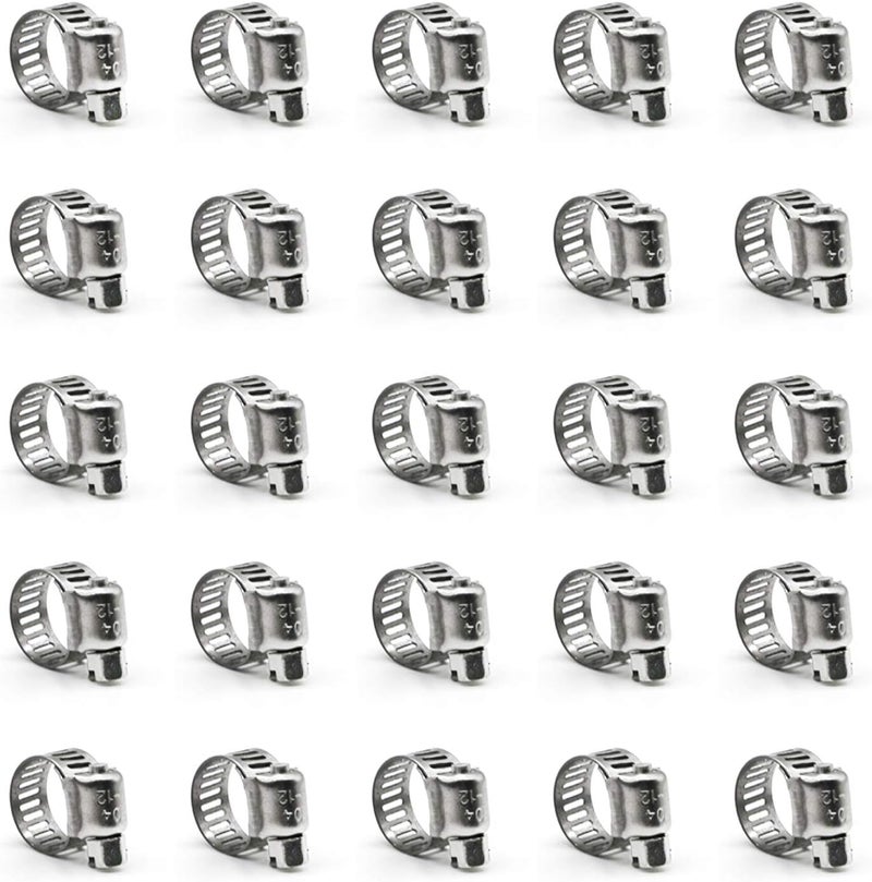 ZIPCCI Hose Clamp, 25 Pack Stainless Steel Worm Gear fuel line hose clamps, 6-12mm (1/4-1/2 inch) - Image 1